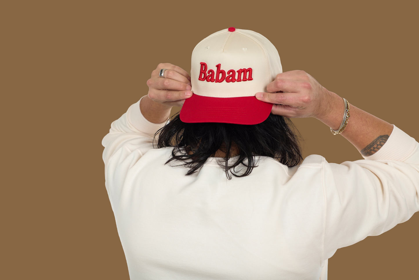 BABAM Hat – Red/Natural (Puff Embroidery)