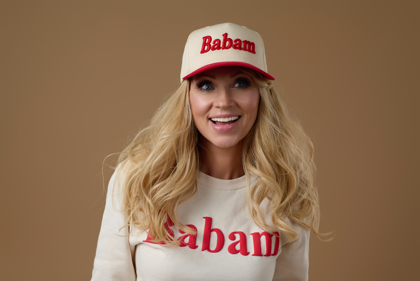 BABAM Hat – Red/Natural (Puff Embroidery)
