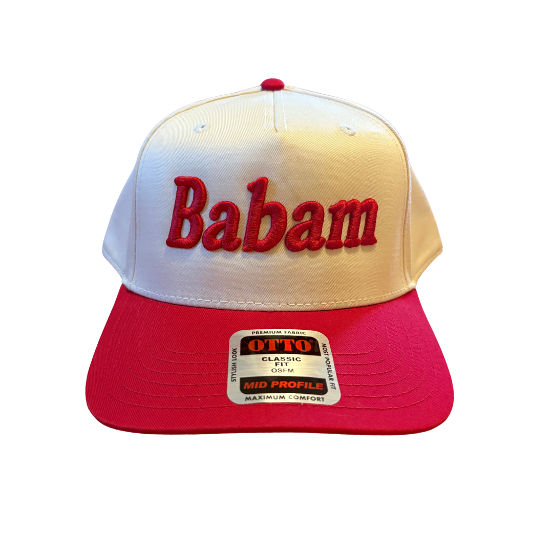 BABAM Hat – Red/Natural (Puff Embroidery)